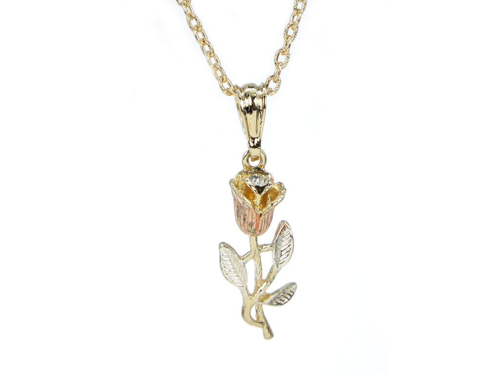 Tri-Colored Rose Pendant Necklace